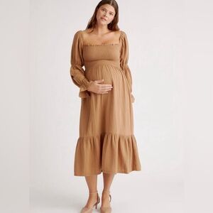 Quince Organic Cotton Gauze Smocked Midi Dress